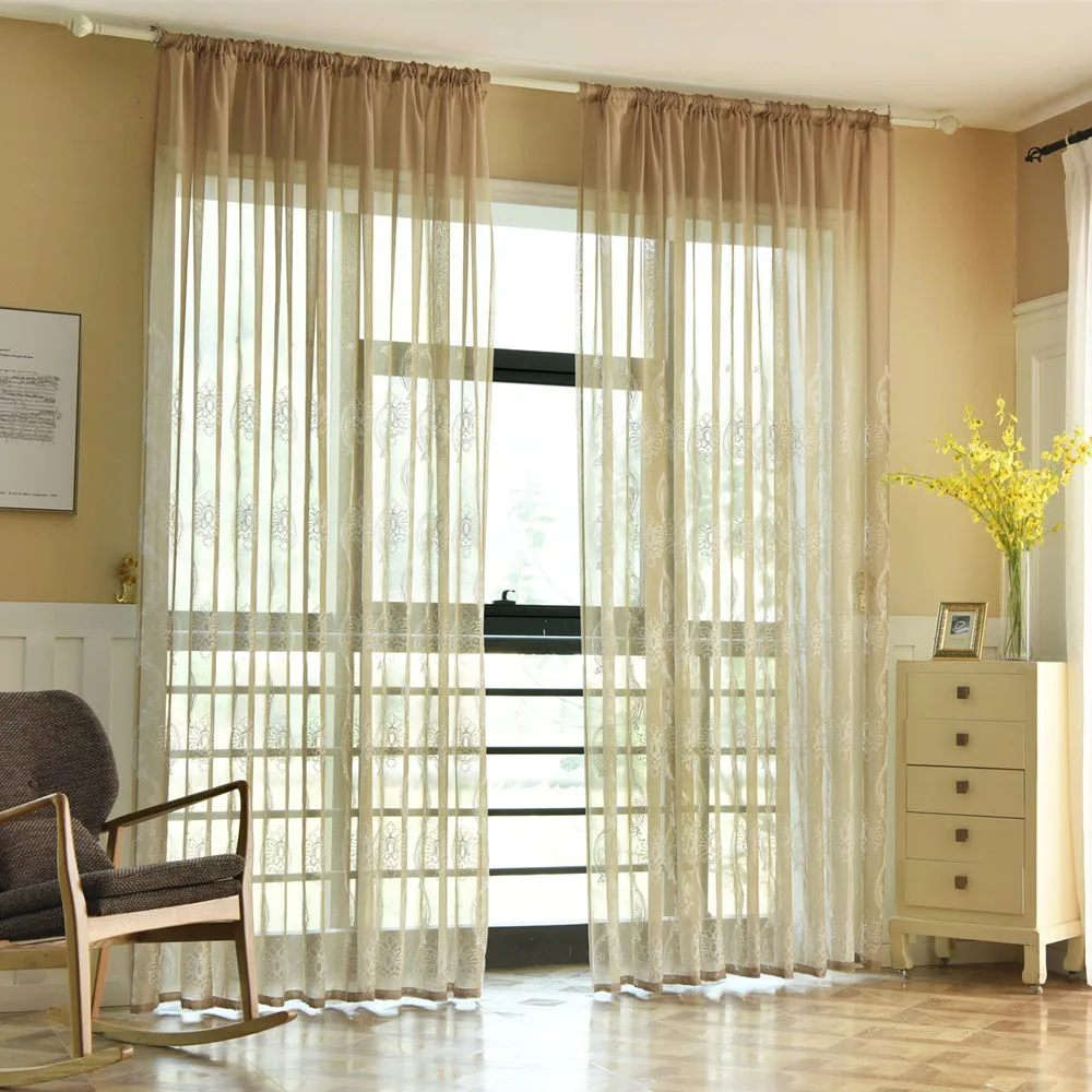 2018 High Quality Leaves Sheer Curtain Tulle Window Treatment Voile