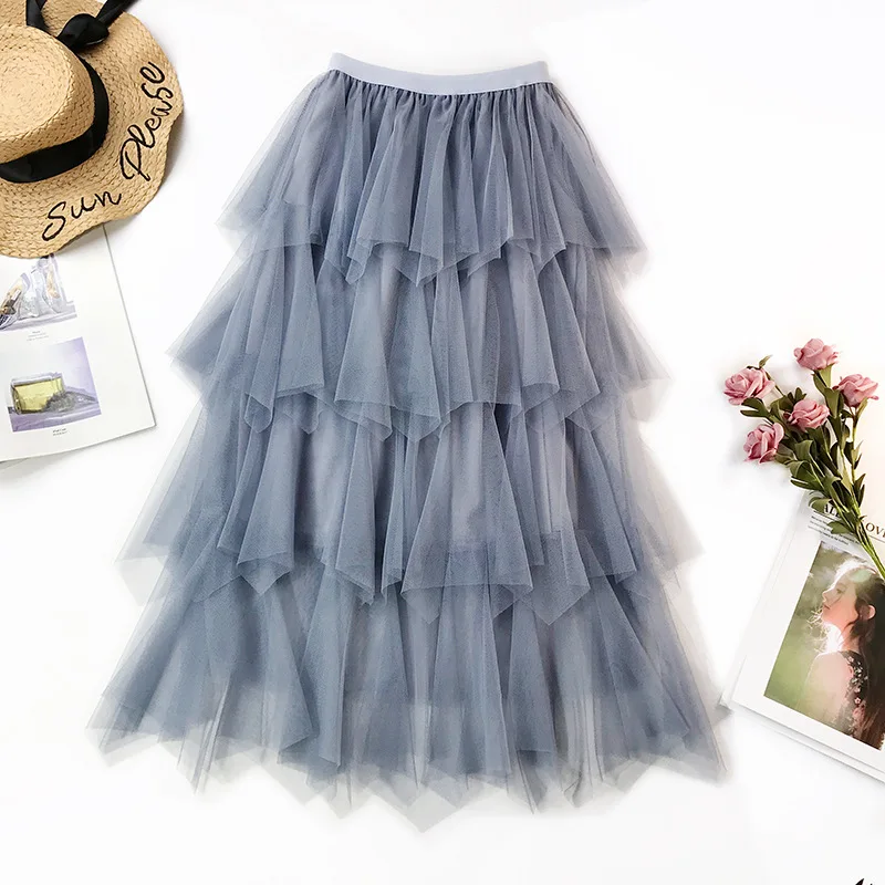 Весна новое поступление Высокая талия слой юбка Faldas Largas Elegantes плиссированные нерегулярные юбка 4 цвета доступны