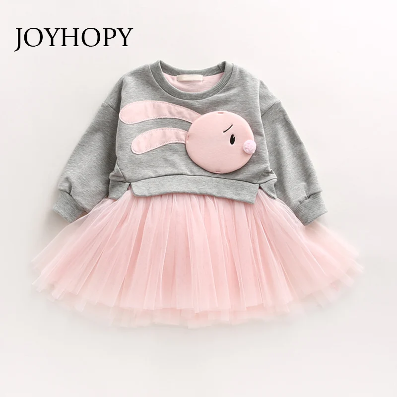 JOYHOPY платье для девочек Весна повседневная, стильная одежда для маленьких девочек с длинным рукавом мультфильм кролик платье-пачка с принтом Одежда для детей