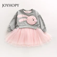 JOYHOPY платье для девочек Весна повседневная, стильная одежда для маленьких девочек с длинным рукавом мультфильм кролик платье-пачка с принтом Одежда для детей