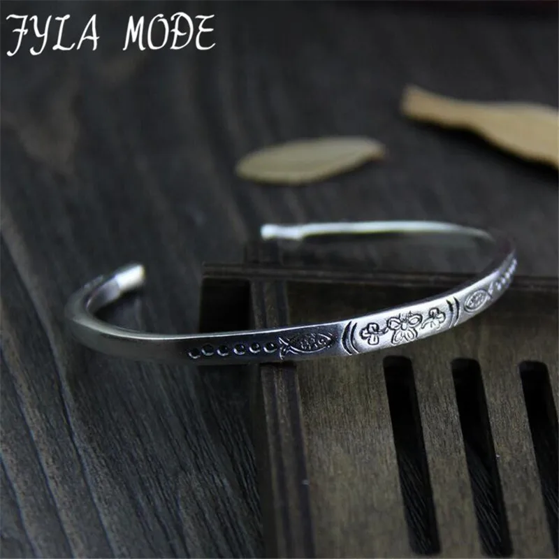 

Fyla Mode Fashion 999 Silver Bangles Cuff Fish Flower Bangles & Bracelets Women Accessories Srebrna Bransoletka 5mm 16.10G