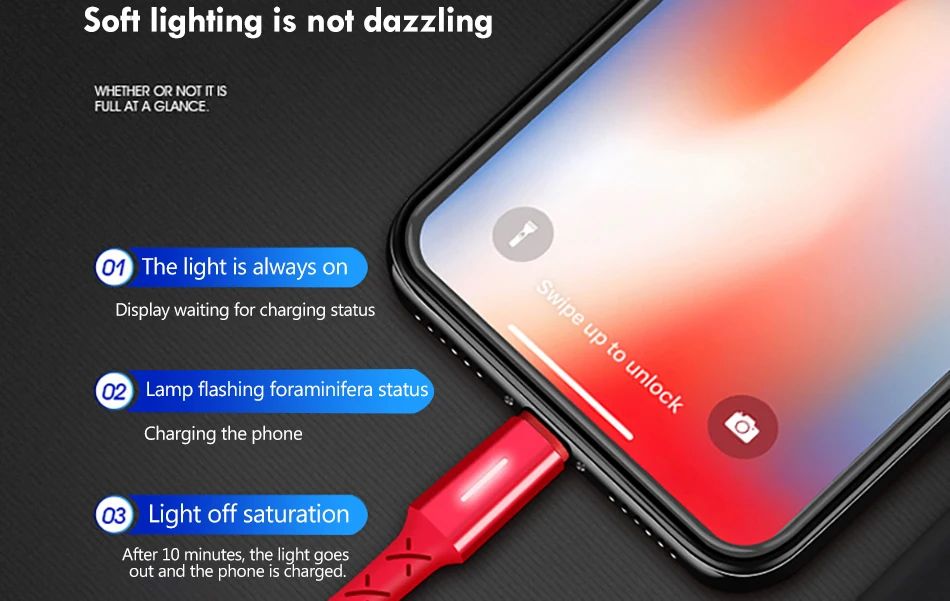 NOHON USB Nylon Charging Cable For iPhone X 10 8 7 6 5 Plus XS MAX XR Lighting Charge Cord With LED For iPad Mini 1 2 3 Charger  (4)