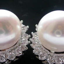 Новинка- 13377 AAA++ 11-12 мм круглая белая жемчужина мозаика серьги с дизайном «Лотос» серебро