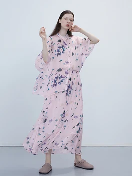 

IRINAY156 2019 ss collection sweet floral print silk shirt and skirt two piece set dress women