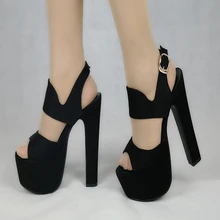 Thick heel sandals black platform 2015 ultra high heels platform shoes 15cm women’s 16 tiangao