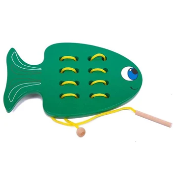 

3pcs/lot Basic & Life Skills Learning Montessori Educational Toys Fish/Camel/Sheep Threading Board Handmade Line Threading Toys