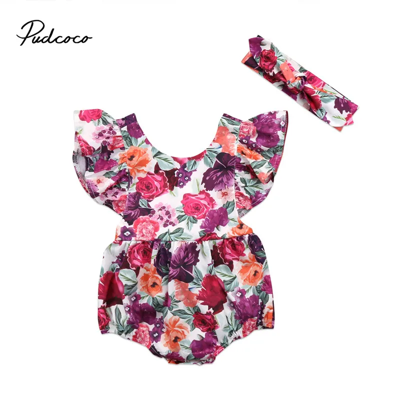 

Cute Floral Baby Romper 2018 Summer Ruffles Backless Jumpsuit Newborn Baby Girls Beach Sunsuit Outfits Children Clothes 0-24M