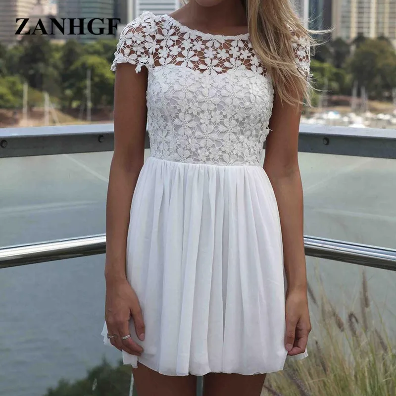 Лето новых Европейских и Американских женщин кружева dress дамы с коротким рукавом
