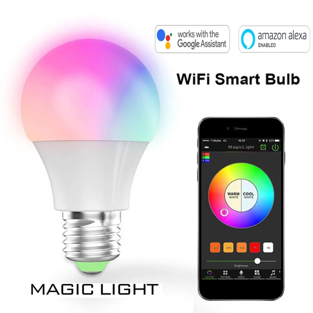 

WiFi Smart LED Bulb Magic Light Mini Color Cell Phone App Remote Sensing Control Compatible with Alexa Google Home