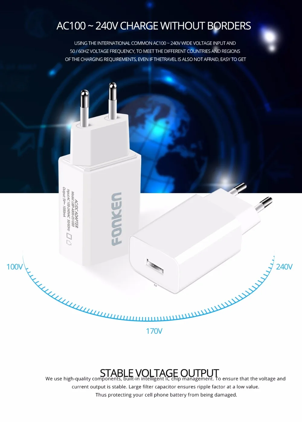 FONKEN 5 в 2A 1A USB зарядное устройство Универсальный 10 Вт Быстрая зарядка Телефон Питание планшета адаптер портативный Зарядка для телефона power Bank