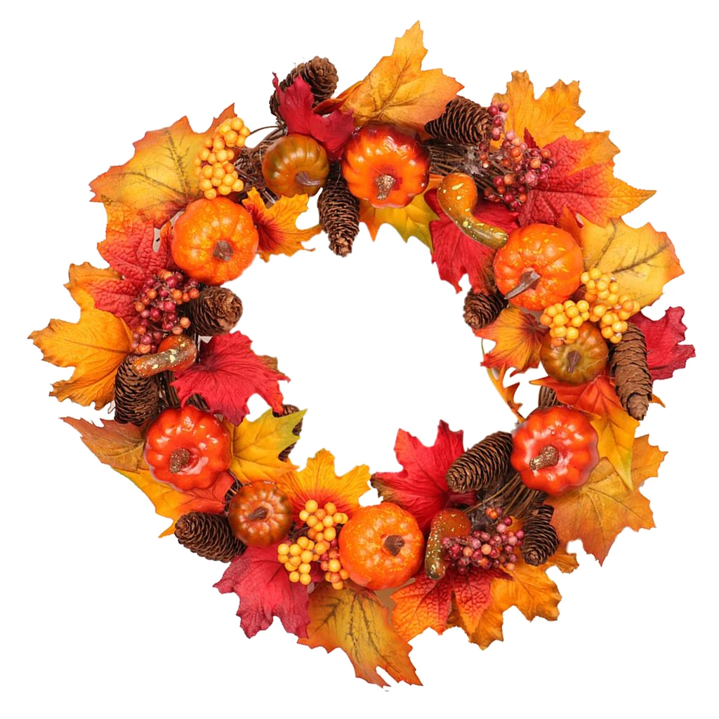 Fall Front Door Wreaths 18 Inch Pumpkin Harvest Wreath Autumn Mum Wreath Silk Maple Leaves For Thanksgiving Day