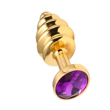Gold Color Stainless Steel Butt Plug Spiral Anal Beads Unisex Masturbation Metal Anal Plug With Crystal