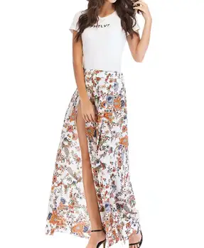 

Print Wide Leg Split Pants Women 2019 Boho Summer Ladies Casual Loose Trousers Women High Waist Chiffon long Pants femme