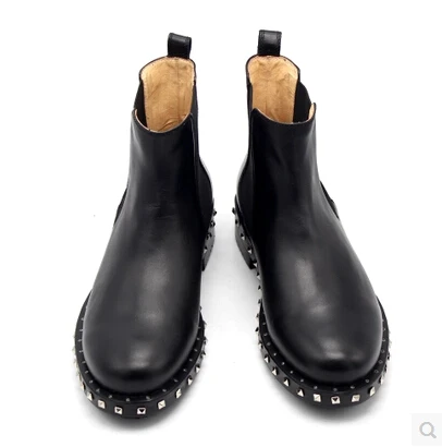 Г., большие размеры, ботинки «Челси» с круглым носком удобные короткие ботиночки с заклепками, без шнуровки черные уличные ботильоны, мужская обувь - Цвет: as shown