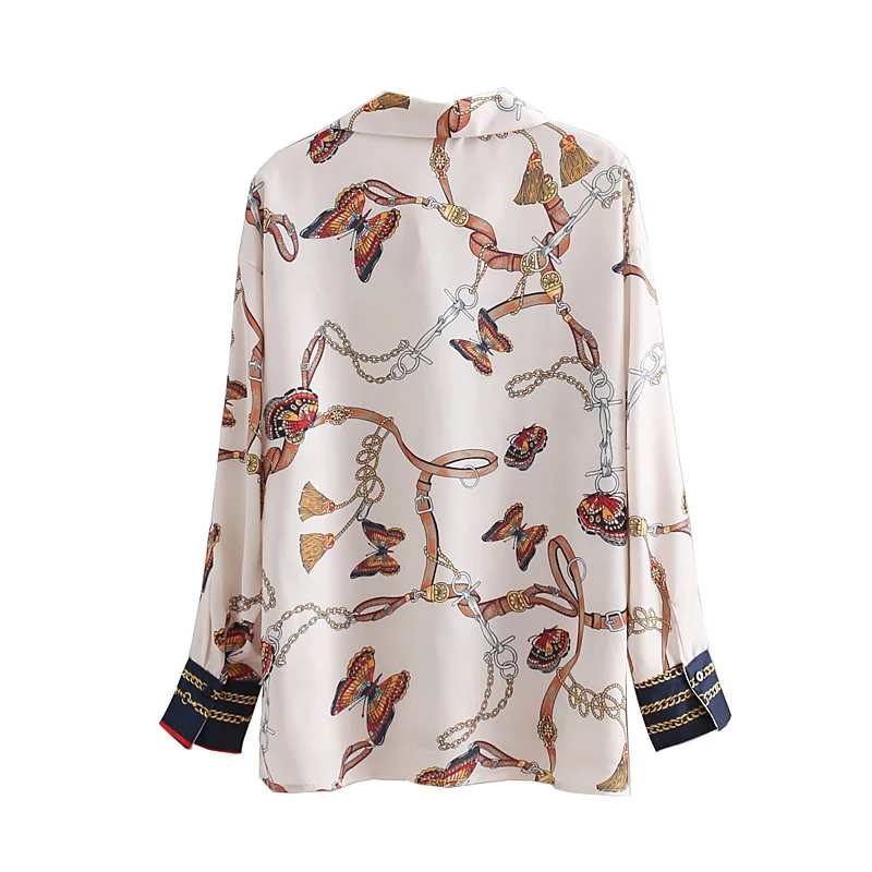 2018 النساء خمر سلسلة فراشة الطباعة عارضة كيمونو البلوزات قميص المرأة الخريف شيك blusas roupas femininas قمم