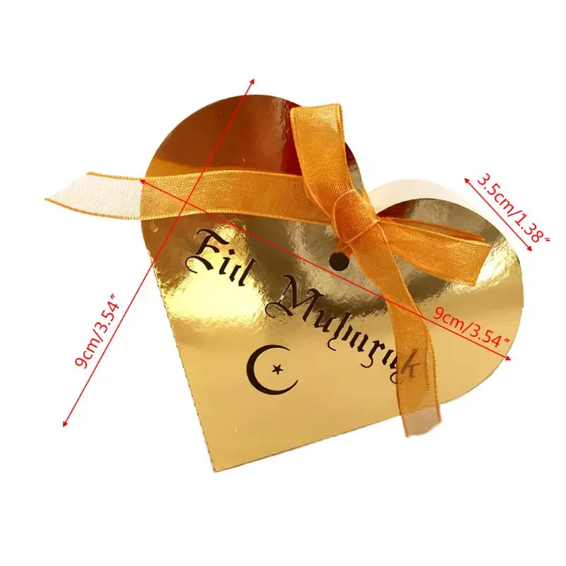 

25pcs Laser Cut Hollow Love Heart Chocolate Candy Box With Ribbon Happy Eid Mubarak Ramadan Party Decoration DIY