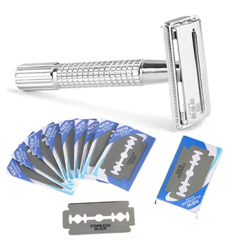 

Manual Razor Handle Plated Double Edge Safety Men's Barber Shaving Straight Razor Classic Stainless Shaver With 10 Blades 927#