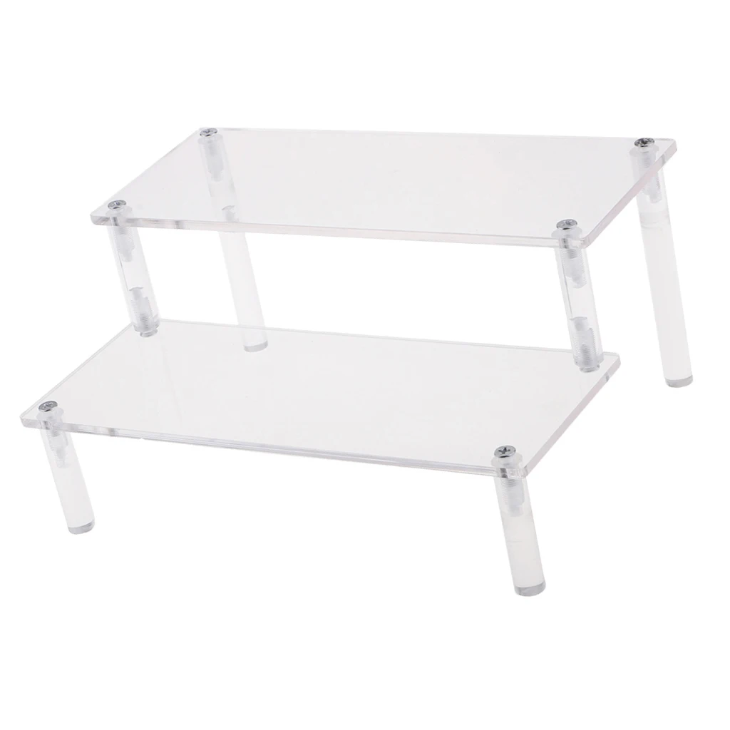 Acrylic Riser Display Rack Shelf Removable Showcase - 2-Layer Detachable Storage Stand for Cosmetics, Jewelry, Car Model Toys