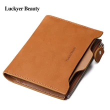 LUCKYER BEAUTY Vintage Men’s Short Wallets Genuine Cow Leather Coin Purse Male Fashion Men Card Holder High Quality Wallet