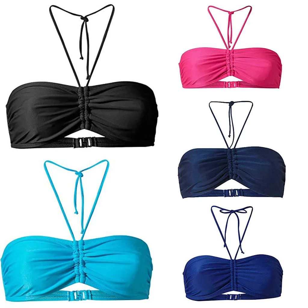 

Scuba Women's Summer Solid Mix & Match Plain Bikini Bandeau Top Swimwear Halter Push Up Padded Bra Beachwear Bikini 2019 Mujer