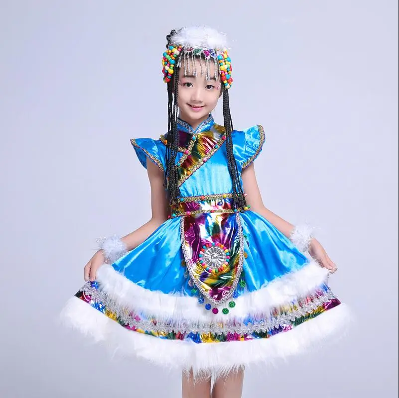 Китайский народный костюм; детская Одежда для танцев; костюмы для веер для танцевального костюма; традиционный костюм; национальная Классическая Одежда для танцев - Цвет: Синий