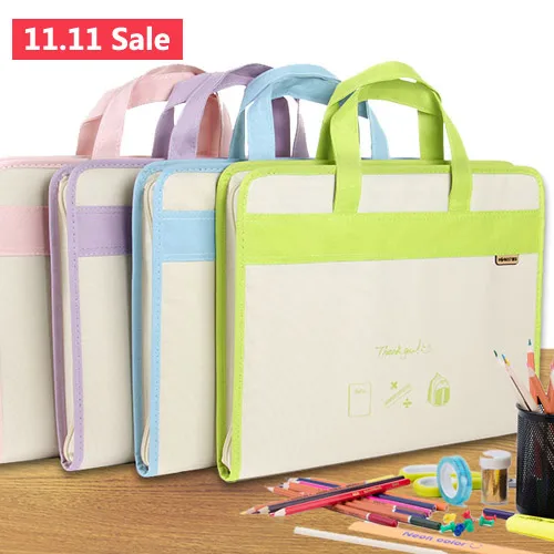 

13 layers solid accordion bag-carrying canvas A4 multi-folder student test paper folder business document packet bag document