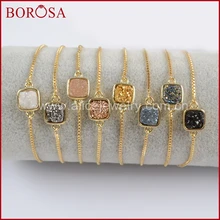 Borosa золотистого цвета ободок с радужным топазом Титан Druzy регулируемые Браслеты для Для женщин, стильный Drusy смесь цветов браслет ZG0222