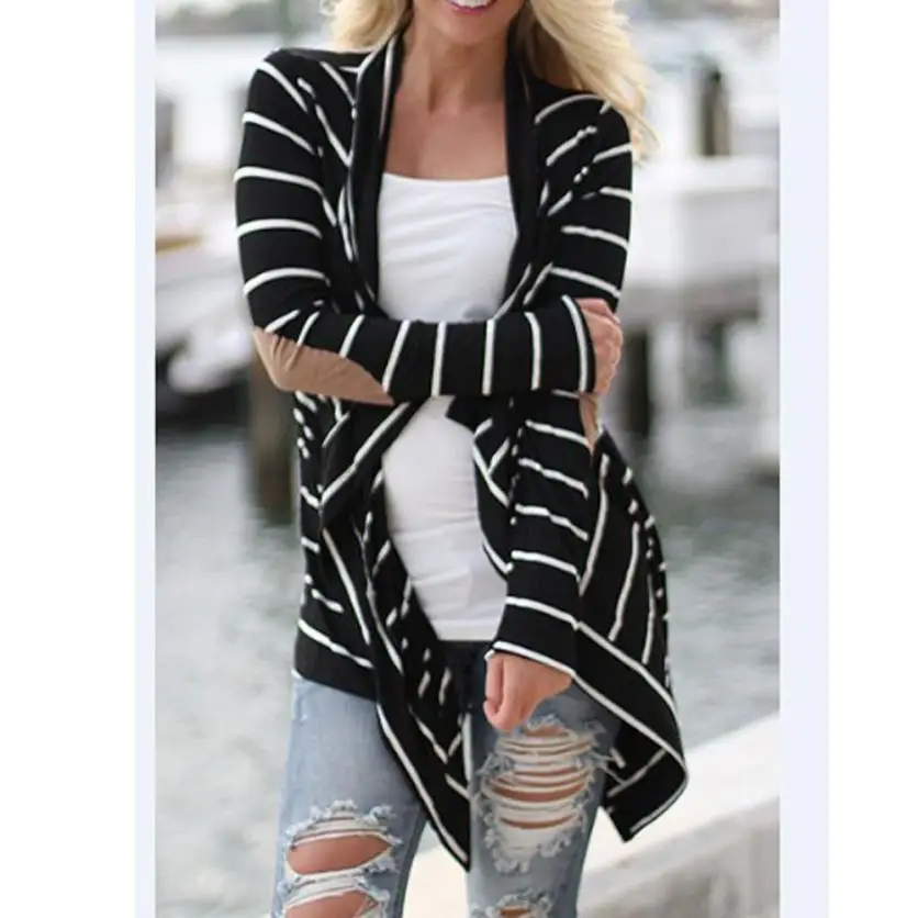 Womail Fashion Women Striped Long Sleeve Tops Open Stitch Jacket Outwear Loose Tops Female Casual Striped Coats 18JULY31 Coats