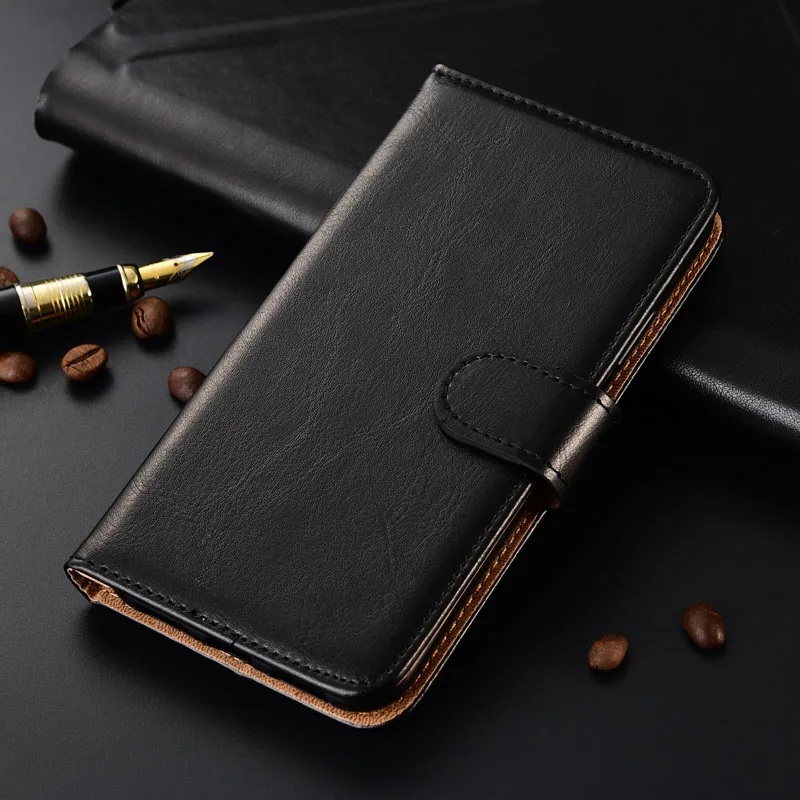Чехол-бумажник с откидной крышкой для Vertex Impress Luck NFC(4G), эксклюзивный нескользящий Ультратонкий чехол для телефона из искусственной кожи, чехол-книжка - Цвет: Black