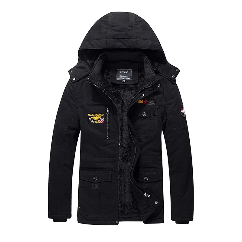 TIEPUS зимняя мужская куртка с капюшоном из флиса, Теплое повседневное Мужское пальто в стиле милитари, Мужская тактическая верхняя одежда и куртки, размер M~ 4XL - Цвет: BLACK