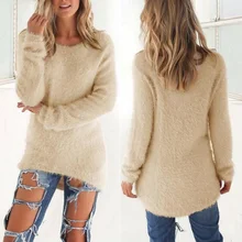 

Fashion Women Casual Tops Mohair Blend Fuzzy Blouse Pullover Jumper Loose Sweater Knitwear