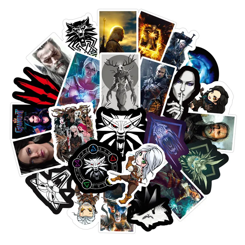 50PCS New Witcher Game Stickers Sets Anime Sticker Lot For Laptop Bicycle Phone Guitarl Cartoon Stickers Pack