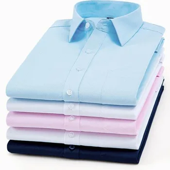 

Fashion Men Long Sleeve Single Breasted Shirts Camisa,Turn-down Collar Business Formal Dress Shirts Solid Color Pure Coton