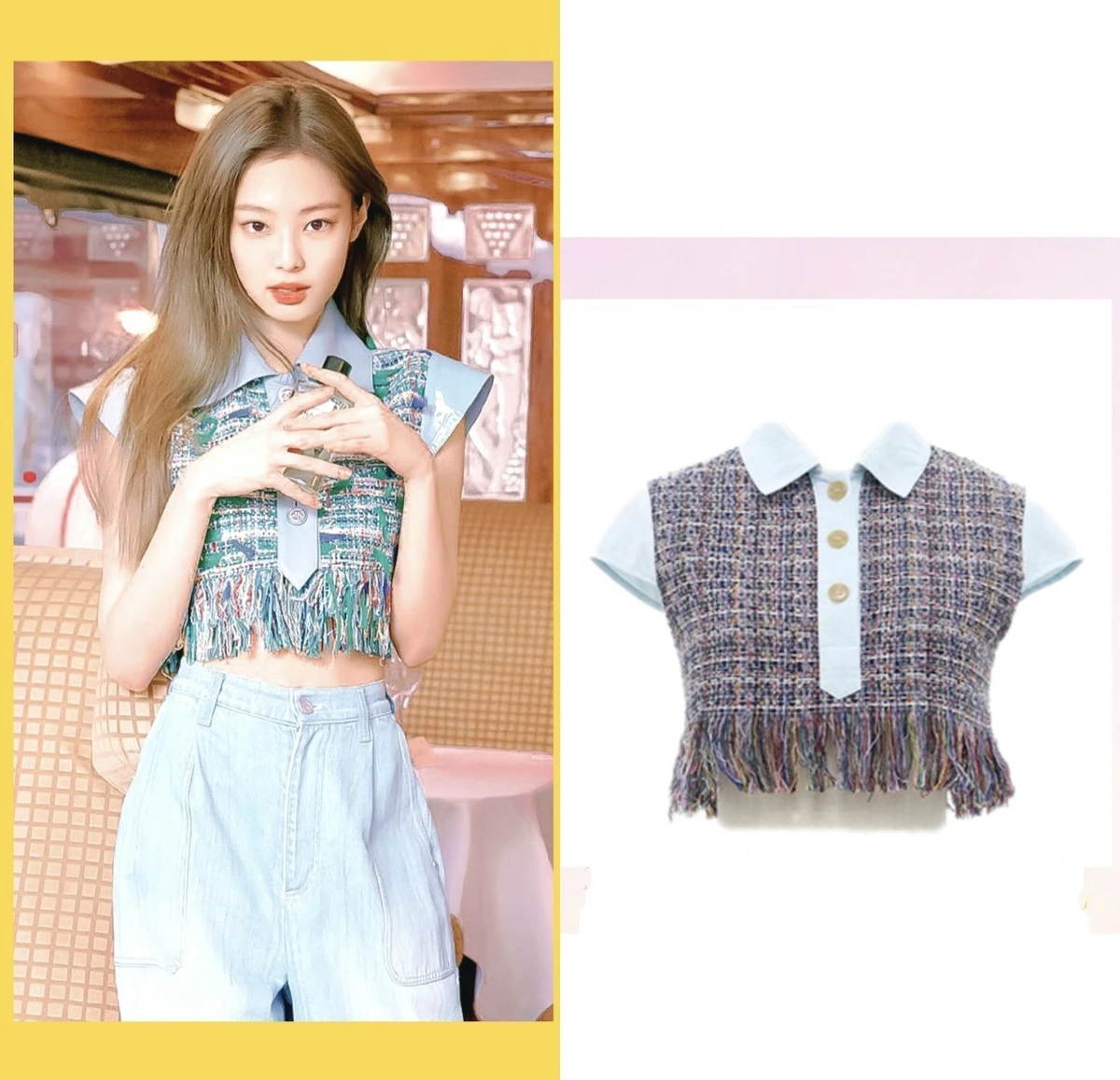 

kpop BLACKPINK Jennie The same fringed tweed T shirt women streetwear kawaii tee shirt korean Harajuku short sleeve tshirt tops