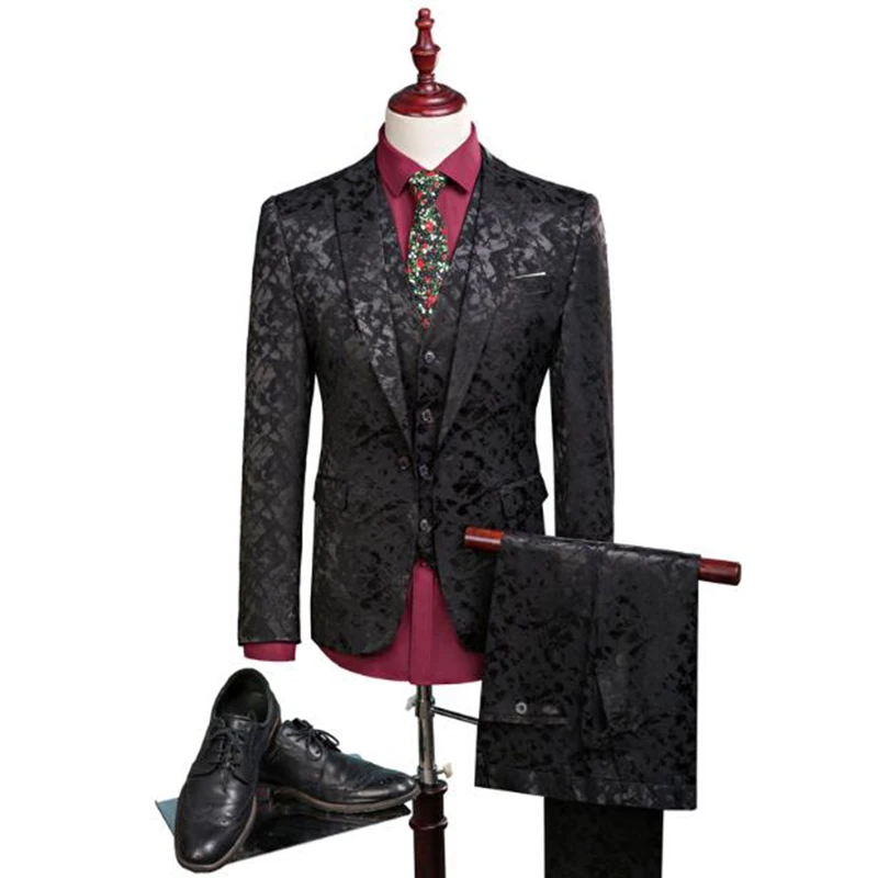 

Groom Tuxedos Groomsmen Mens Suits Wedding Party Tuxedos / Man's Pure Color Business Suit Jacket Blazers coat + vest +pants