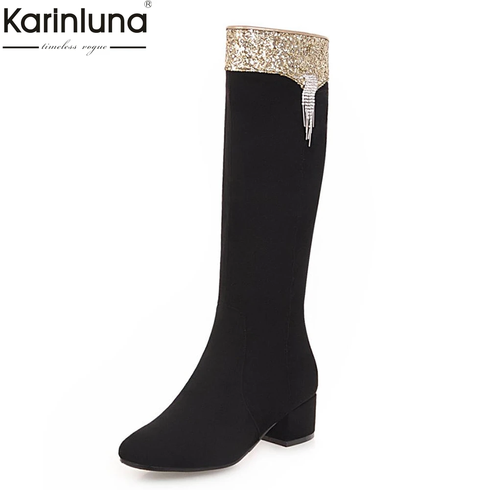 

KarinLuna 2018 Large Size 33-43 Wholesale Zip Up Hot Sale Chunky Heels Shoes Woman Boots Mid Calf Boots Woman Shoes