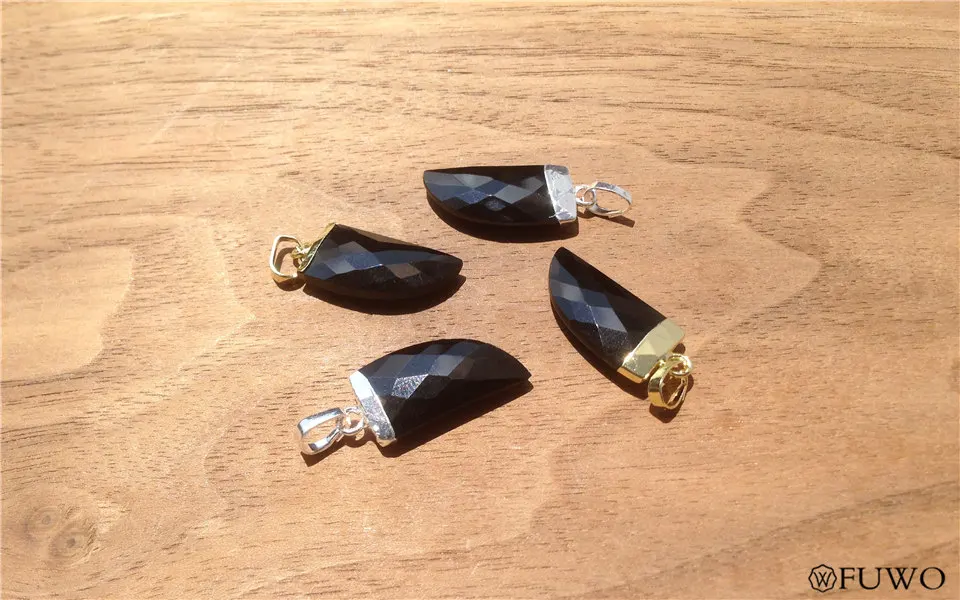 Horn Shape Natural Black Agate Pendant 11