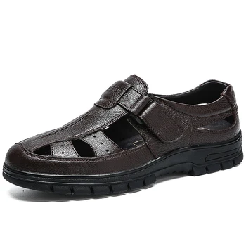 

plus size mens leisure breathable outdoors summer shoes genuine leather beach sandals cover toe sandal platform sandalia hombre