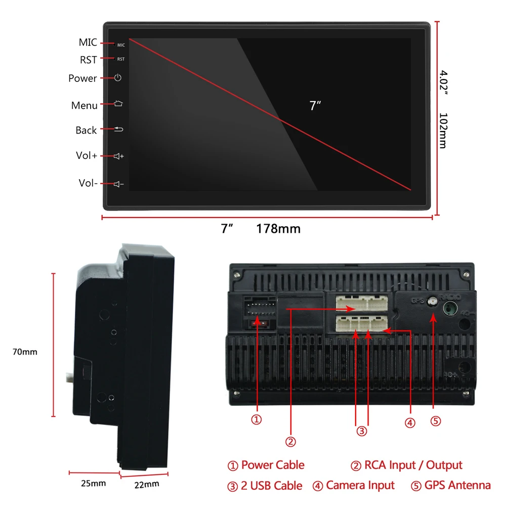  Podofo 2 Din Autoradio Android Universal GPS Navigation Bluetooth Wifi Auto Audio Stereo Auto Multi
