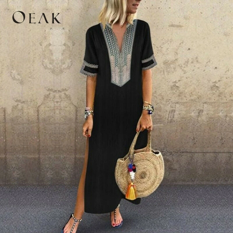 OEAK летние боковые платья богемные праздничные женские длинные с коротким