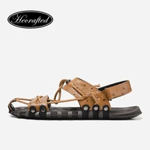 Размеры 38-47; мужские сандалии; Hecrafted; модные летние мужские сандалии из натуральной кожи;#7556