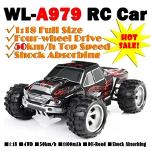 WLtoys A979 50Km/h High Speed 4WD Off Road Remote Control Car Electric Models Stunt Car 1:18 Scale Rc Truck Toy for Children