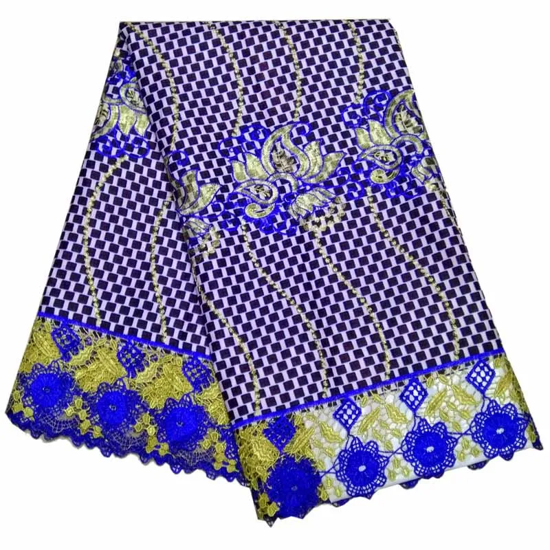

Classic New Royal Blue Ankara African Wax Print Fabric Real Dutch Wax With Flower Embroidery Guipure Cord Lace Fabric For Dress