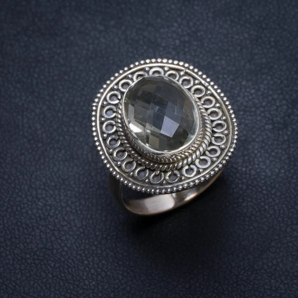 

Natural Green Amethyst Handmade Vintage 925 Sterling Silver Ring, US size 8 T5850