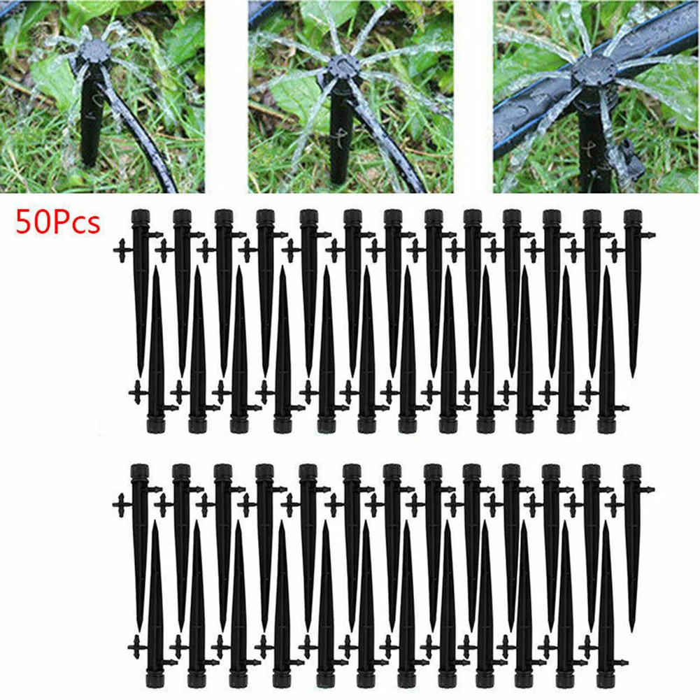 

50pcs Adjustable Flow Irrigation Drippers 360 Degree Emitter Drip System Sprinkler Emitter spraying 8 holes Plastic Black