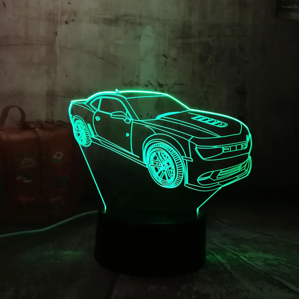 Современный 3D Автомобильный светодиодный ночник RGB, 7 цветов, сменный USB сенсорный Настольный светильник для спальни, домашние, вечерние, декор для мальчиков, подарок для детей