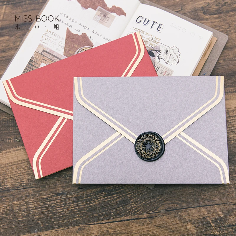  5pcs/lot Exquisite Bronzing Western Envelopes Greeting Card Gift Packaging Vintage Envelopes for We - 32963345081