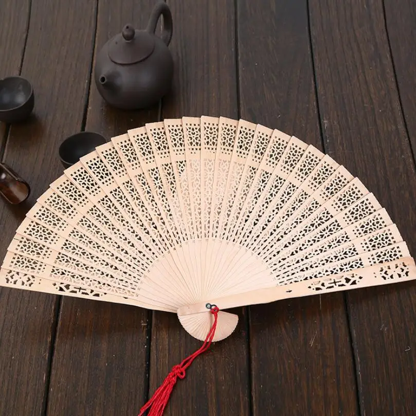 Personalized Sandalwood Cutout Fans Wedding Favor Gift Wood Color Hand