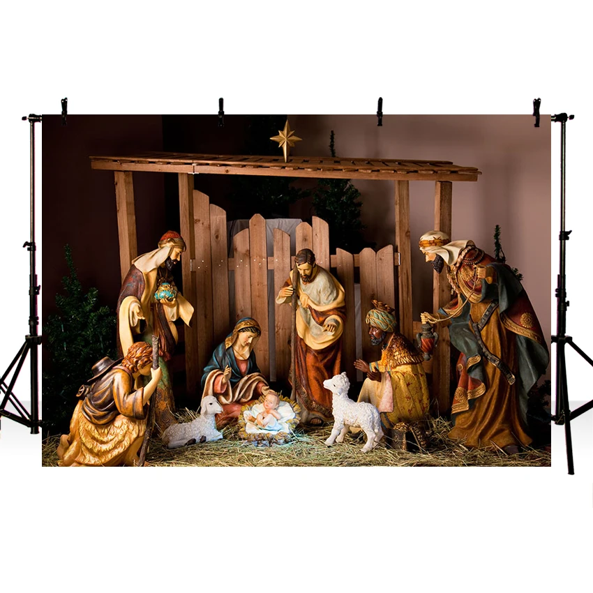 

Christian Jesus Nativity Scene Baby Christmas Photography Backgrounds Customized Photographic Backdrops For Photo Studio