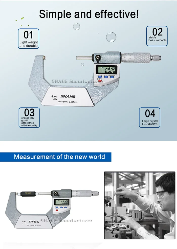 0,001 мм Микрометр Цифровой 50-75 мм IP 65 микрометр Цифровой 50-75 мм
